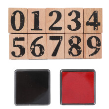 1 Set Wooden Number Stamps with Ink Pads for DIY Crafting