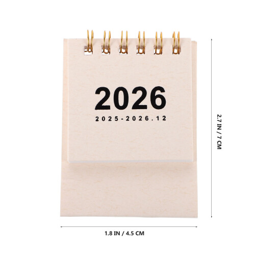 Mini Desk Calendar 2026 Small Standing Flip Weekly Beige 1