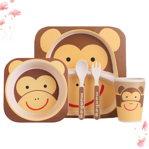 1 Set/5pcs Monkey Pattern Kids Flatware Set