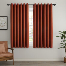 (Rust, 46" x 54" (117cm x 137cm)) 100% Blackout Curtains Thermal Insulated Ring-Top Eyelet Curtain Pair with Tiebacks