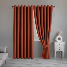 (Rust, 66" x 72" (168cm x 183cm)) 100% Blackout Curtains Thermal Insulated Ring-Top Eyelet Curtain Pair with Tiebacks