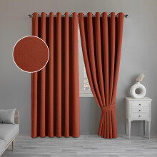 (Rust, 66" x 90" (168cm x 228cm)) 100% Blackout Curtains Thermal Insulated Ring-Top Eyelet Curtain Pair with Tiebacks