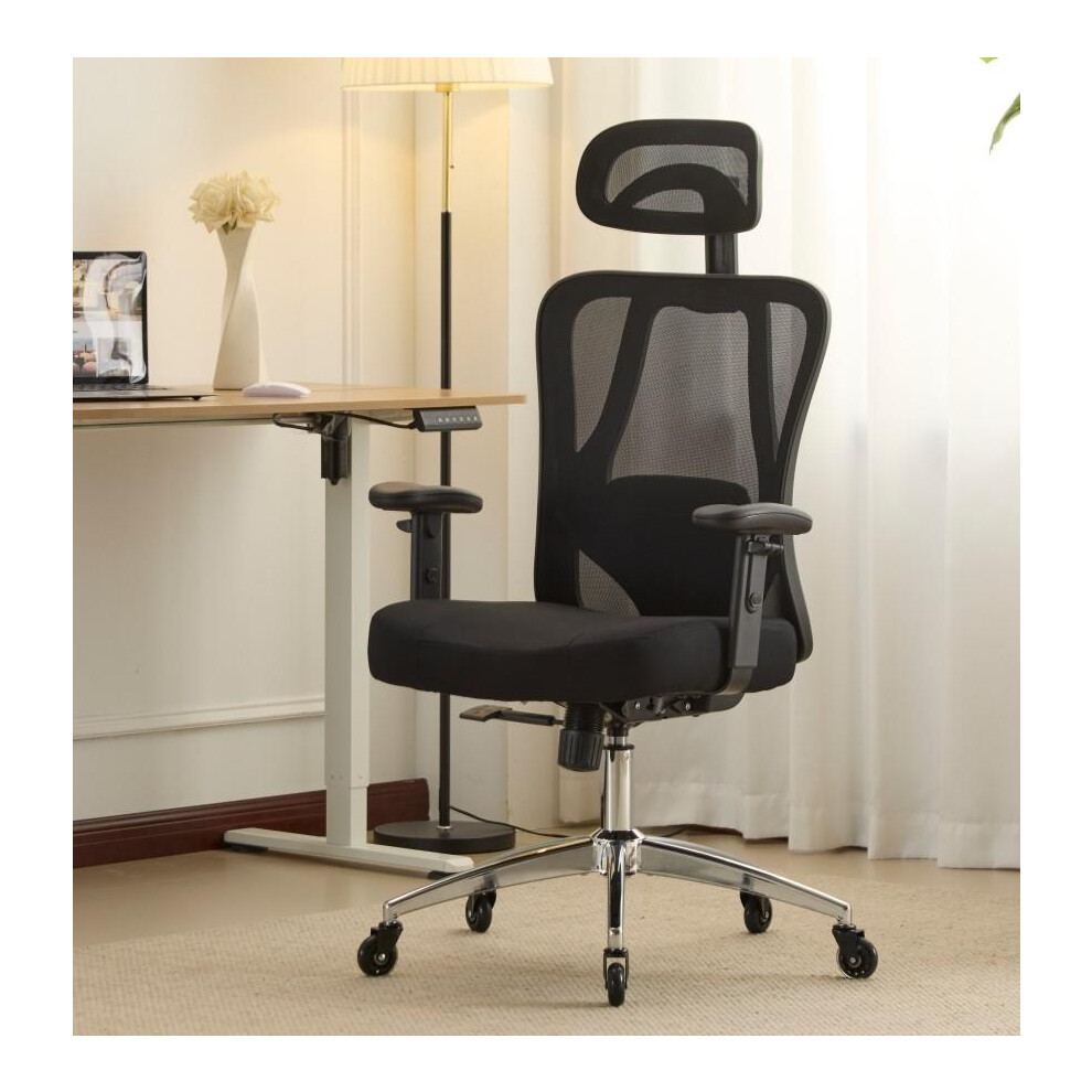 Home Source Computer Office Chair Breathable Adjustable Armrest & Headrest Silent Casters Black