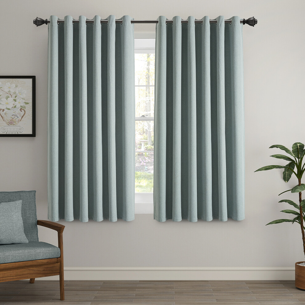 Oxford Homeware (Sage 46" X 54" (117Cm X 137Cm)) 100% Blackout Curtains Thermal Insulated Ring-Top Eyelet Curtain Pair With Tiebacks Green