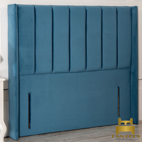 (Sapphire Plush, Small Double 4ft) Plush 54" Winged Panel Headboard for Divan