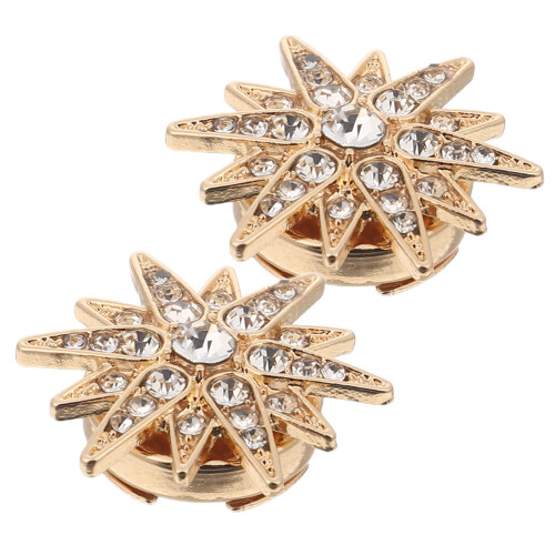 1 Pair Rhinestone Button Covers Clip-On Embellishments Hexagram Clips