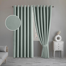 (Sage Green, 66" x 72" (168cm x 183cm)) 100% Blackout Curtains Thermal Insulated Ring-Top Eyelet Curtain Pair with Tiebacks