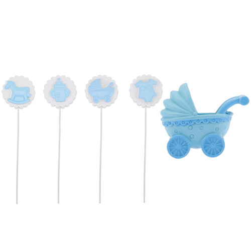 5pcs Baby Shower Cake Decorations Stroller Bottle Topper
