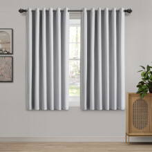 (Silver, 46" x 54" (117cm x 137cm)) 100% Blackout Curtains Thermal Insulated Ring-Top Eyelet Curtain Pair with Tiebacks