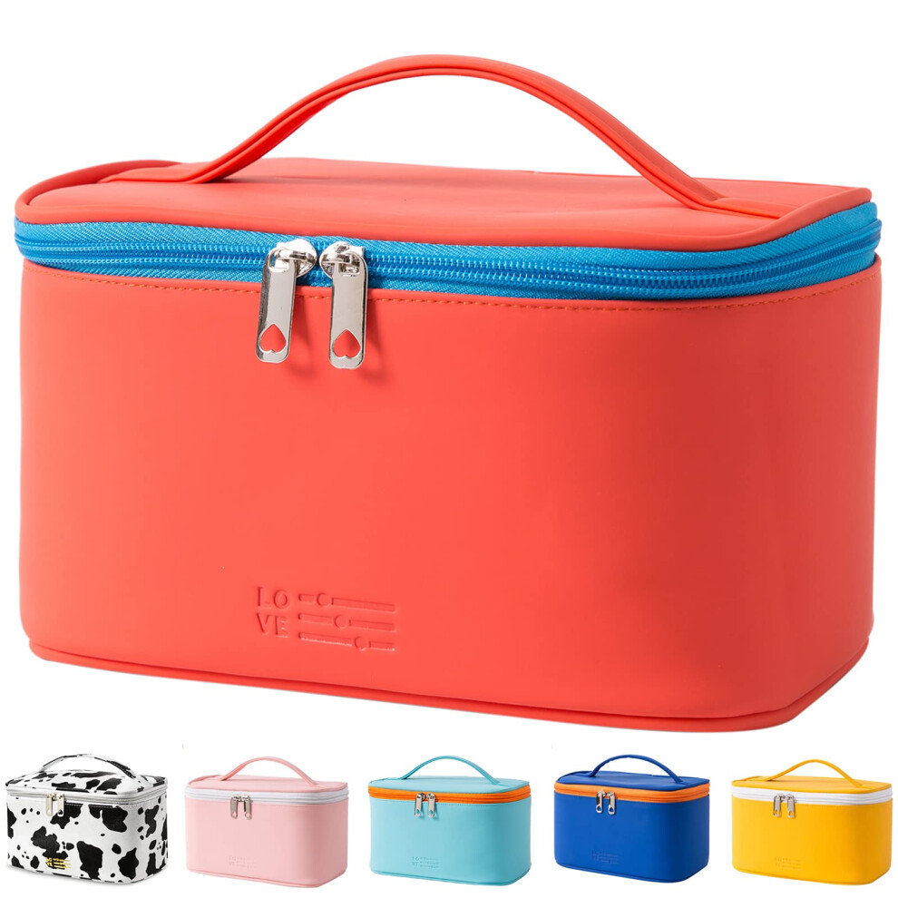 Makeup Bag Portable Travel Cosmetic Organizer for Women, Waterproof PU Leather with Inner Pouch, Red 001-image-OPC-PKCP96S-NEW