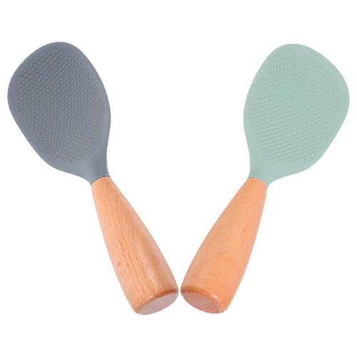2pcs Silicone Rice Spoon with Wood Handle - Heat Resistant Spatula