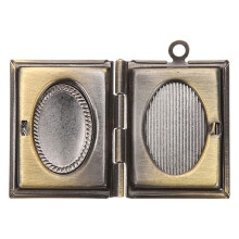 Antique Metal Book Locket Pendant for Women Vintage Photo Frame Charm