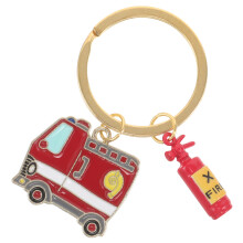 Firefighter Keychain: Metal Fire Truck & Extinguisher Keyring