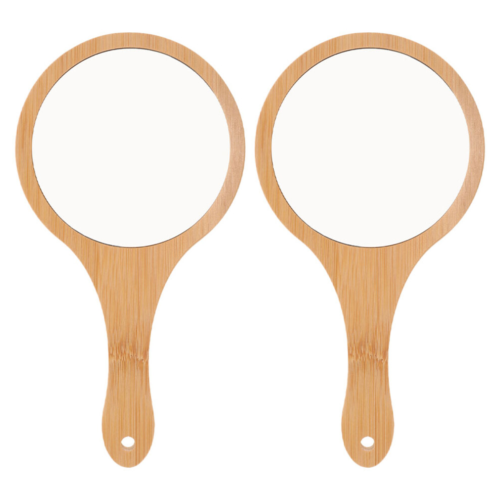 Artibetter 2Pcs Handheld Bamboo Mirror Hd Makeup Travel Home Office