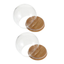 2pcs Round Clear Glass Dome with Wood Base for Plants Keepsakes