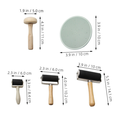 5-Piece Printmaking Tool Set with Baren, Rubber & Wooden Rollers 2