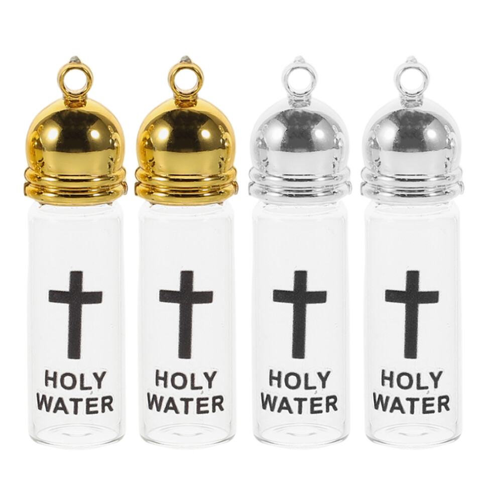 4 Glass Holy Water Bottles With Crucifix - Baptism Set Aboofan