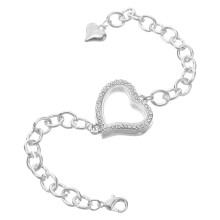 Heart Photo Locket Bracelet Adjustable Rhinestone Keepsake Bangle