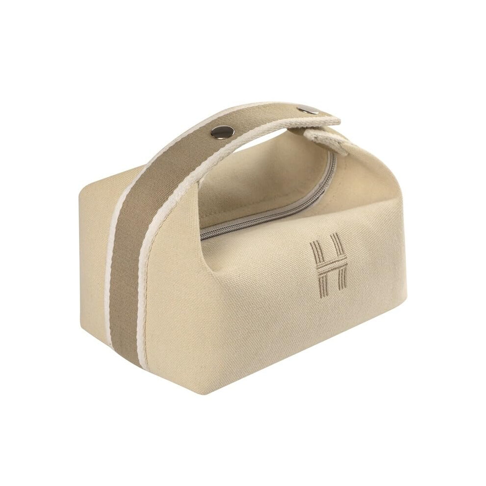 Cream/White Cosmetic Bag - Canvas Travel Makeup Organizer - Off- Toiletry Bag With Zip Closure For Cosmetics
