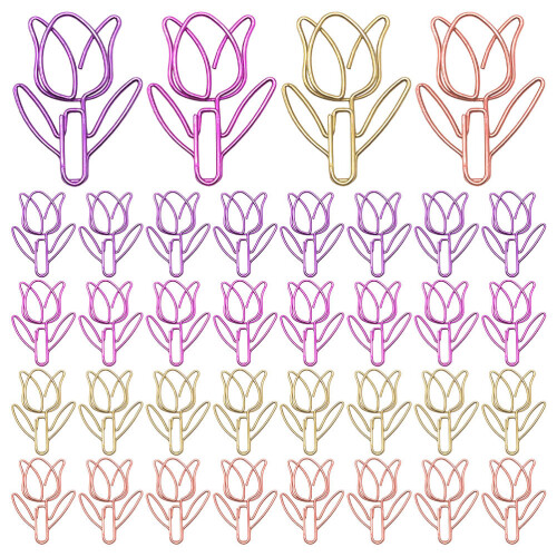 40pcs Tulip Flower Shaped Paper Clips Colored Note Holders