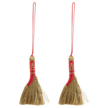 2pcs Handwoven Mini Tassel Broom Chinese Pendant for
