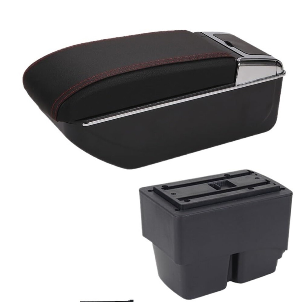 Armrest Box For Fiesta D1 Center Console Interior Storage Accessory Compatible With Ford Fiesta Black/Red 6038364174437
