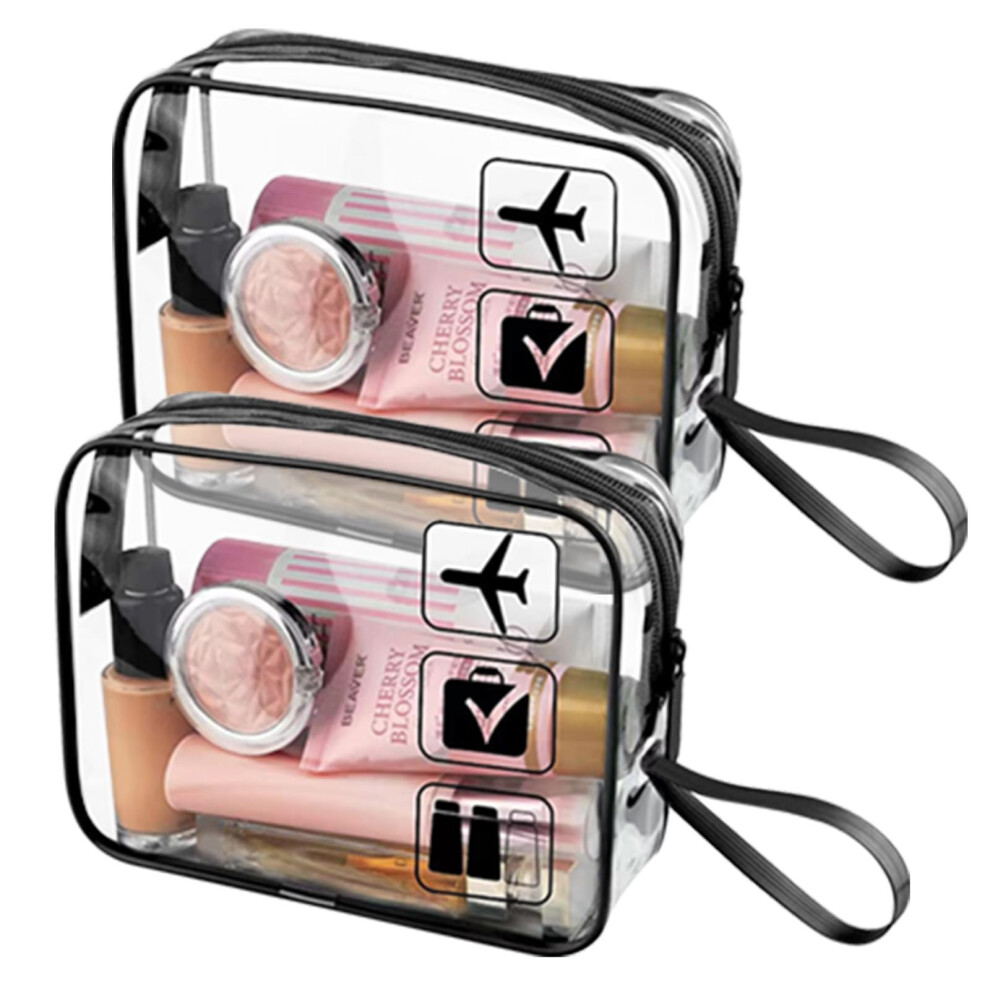 2Pcs Clear Toiletry Bags Tsa Approved For Airport Travel, Waterproof Travel Accessories, Transparent Cosmetic Bag Black