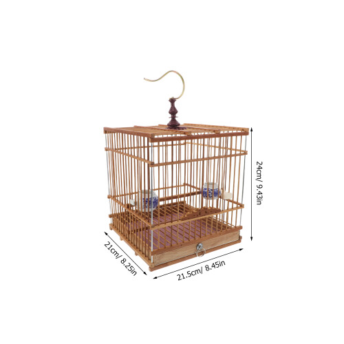 Bamboo Bird Cage: Handmade Rectangular Cage with Tray & Hook 1
