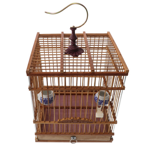 Bamboo Bird Cage: Handmade Rectangular Cage with Tray & Hook