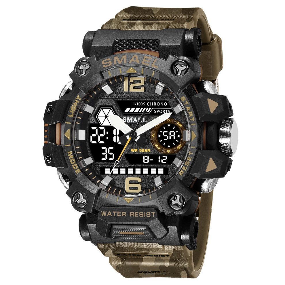 Rugged Men's Tactical Sport Watch With Waterproof Military Design, Digital/Analog Display, Led Alarm, Stopwatch, Calendar 6038364174963