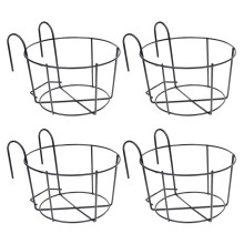 4Pcs Iron Hanging Flower Pot Holders for Balcony Railing, Metal Plant Rack, Outdoor Fence Mounted Baskets, Small Size