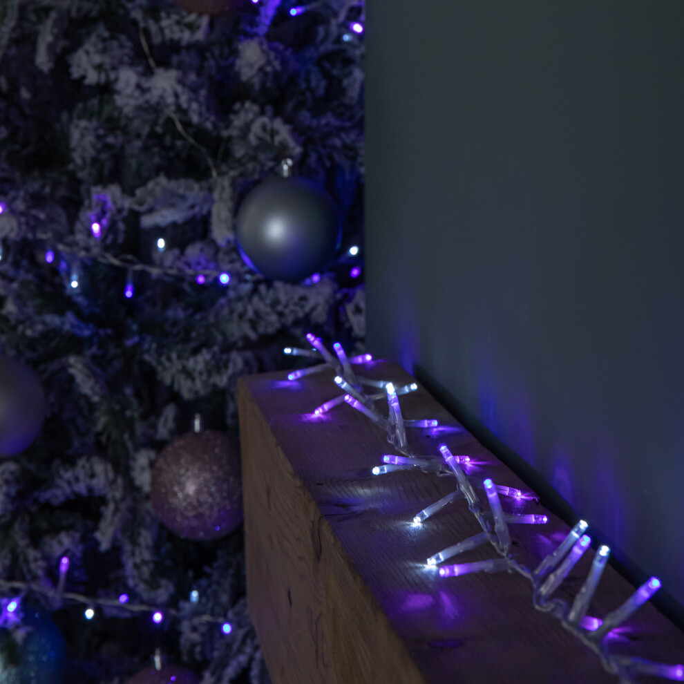 Premier 18.7M 750 Led Treebrights Christmas String Lights On Clear Cable With Timer In & Blue/Purple/White