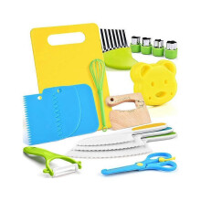 Toddler Kitchen Utensil Set - Toddler Safe Kitchen Knife Set for Real-life Cooking with Toddler Safe Plastic Knives - Kids Cutting Board