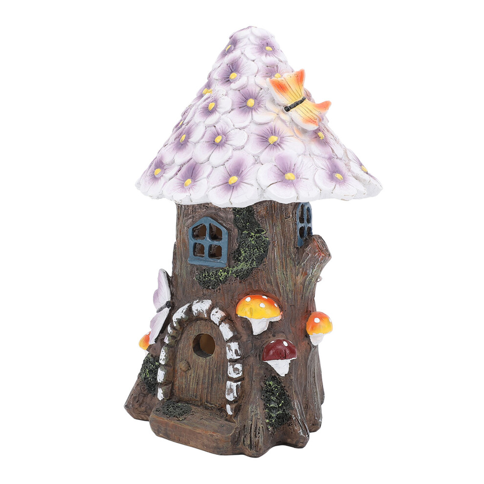 Light Resin Solar Mushroom House Statue 600Mah Yard Decor