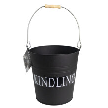 JVL Lavenby Kindling Steel Bucket with Wooden Handle, Black