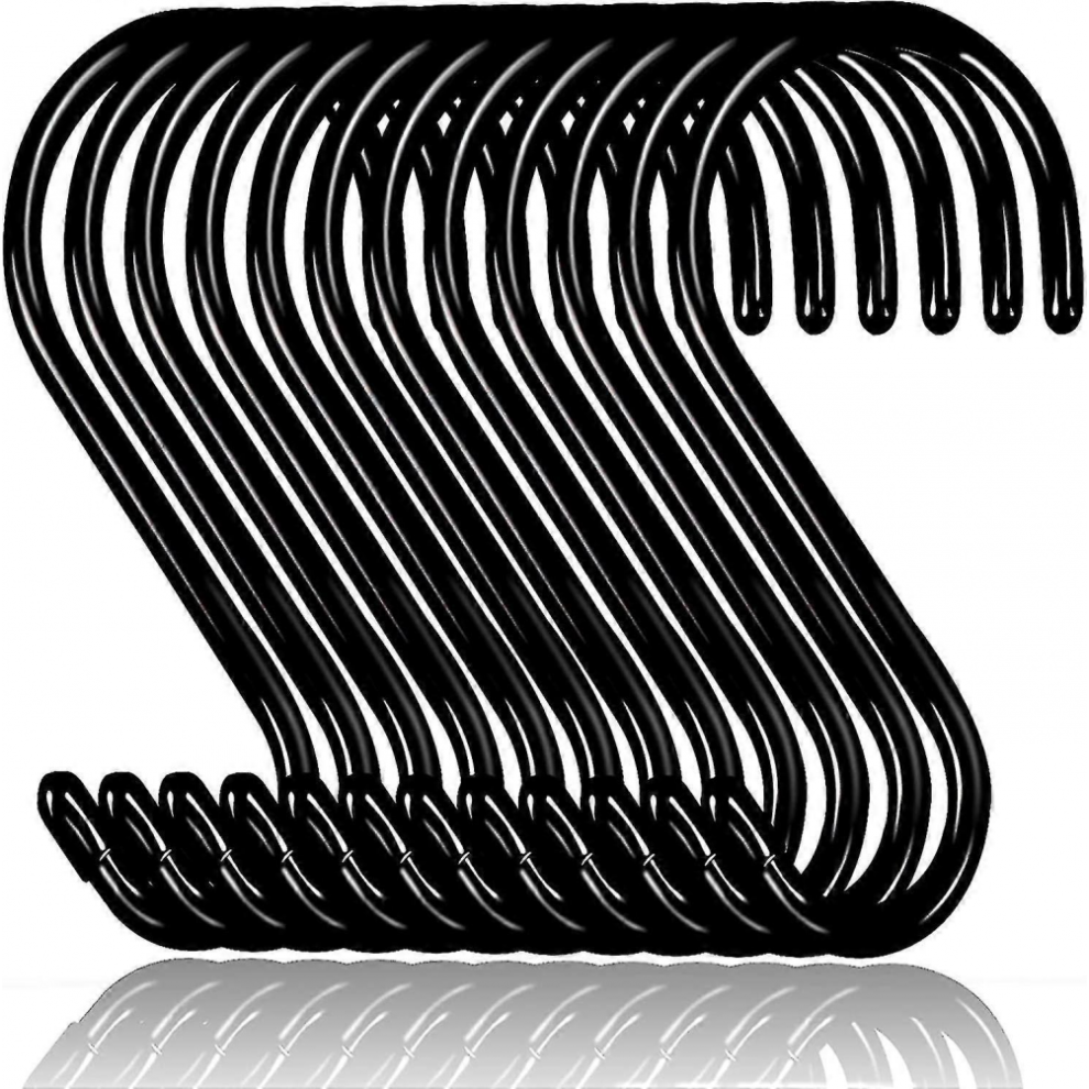 12 Pack S Hooks For Hanging, Non Slip Rubber Coated S Hooks,steel Metal Black Vinyl Coated S Hooks For Hanging Plants,closet Rod,jeans,jewel-image-OPC-PKCQ89V-NEW