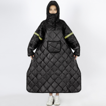 (black)Cycling Blanket Hoodie with Reflective Strips Adjustable Men Women Waterproof Windproof Fall Winter Cold Weather Warm Long Wearable B