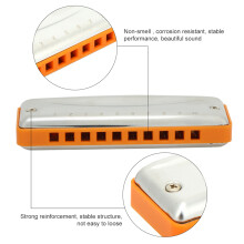 10-Loch Orange Blues Mundharmonika, Edelstahlabdeckung, 103x30x20mm