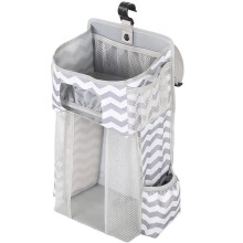 Baby Hanging Nursery Organizer Large Capacity Crib Diaper Holder Striped Storage Bag Gray White Fabric 30x40 cm