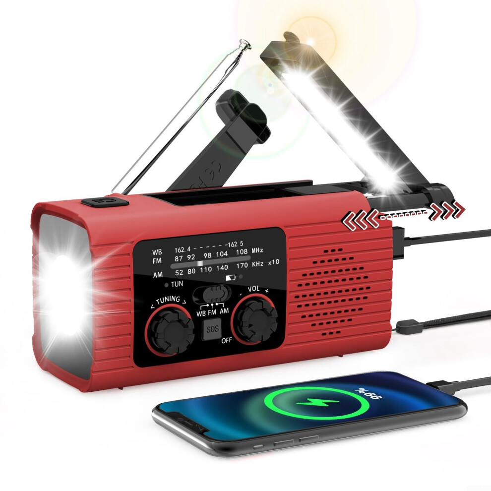 All In Er Weather Radio With 2000Mah Rechargeable Battery And Solar Charging, Portable Emergency Radio In Red 9084446773644