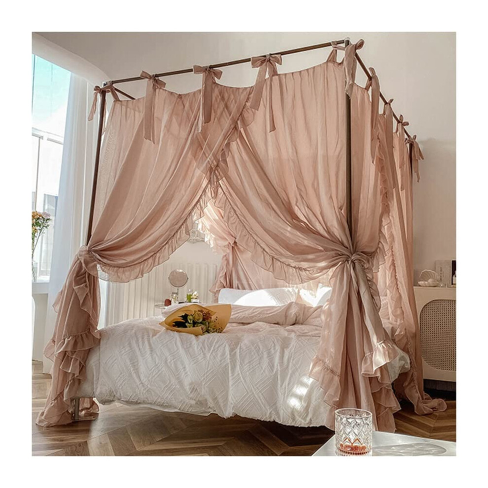 Princess Room Linen Bed Canopy Mosquito Net Fairy Bed Curtains Romantic Bedroom Decor 200X220cm 79X87inch Pink