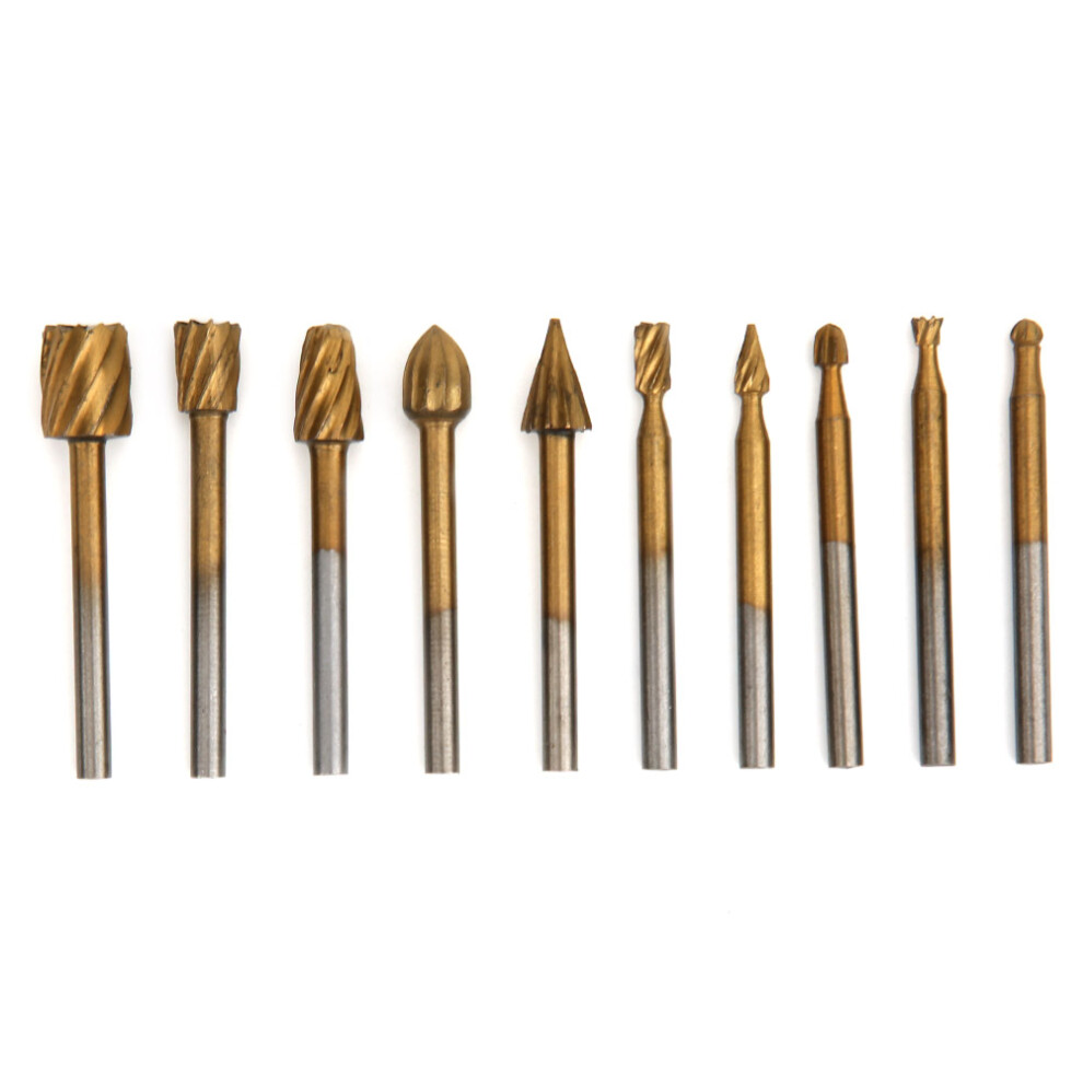 10pcs Titanium Plated HSS Rotary Burr Woodworking