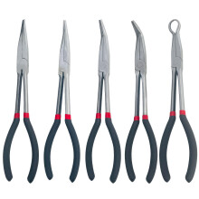 5Pcs Long Reach Pliers Set, 11-Inch Needle Nose & Bent Nose Pliers, O-Shape Spark Plug Tool for Tight Spaces