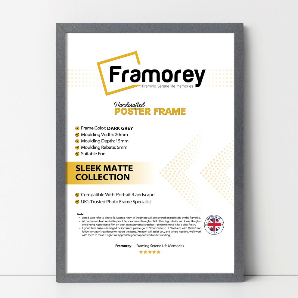 (20x12 Inch) Thin Matt Dark Grey Picture Frame / Wall Art Frames / Flat Wooden Effect Poster Frame-image-OPC-P8VKMJ5-NEW