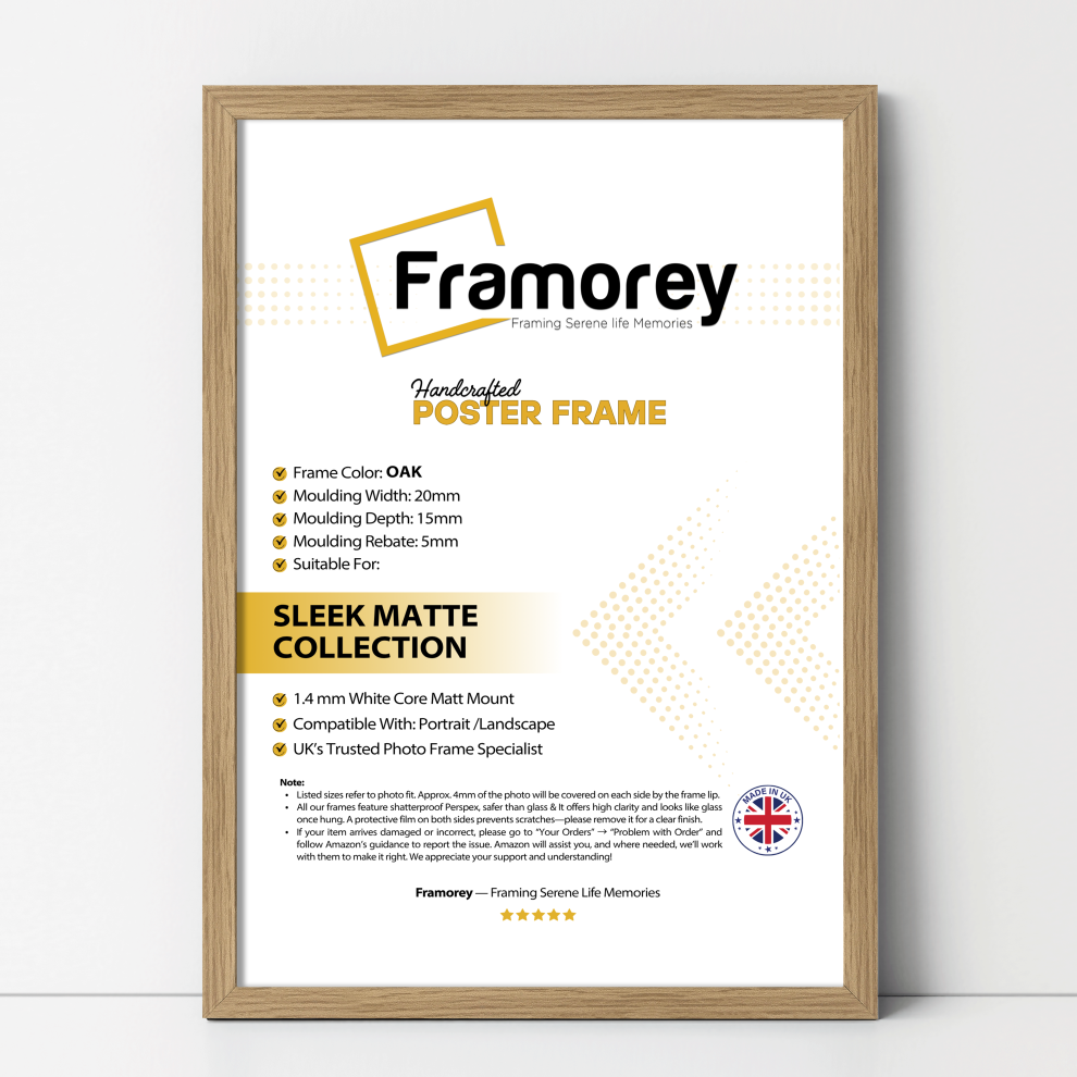 (20x18 Inch) Thin Matt Oak Picture Frame / Wall Art Frames / Flat Wooden Effect Poster Frame-image-OPC-P8WX68G-NEW