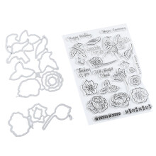 Klare Gummi-Transparent-Stempel DIY Journal Blatt Blume Vogel Muster 10x4 cm
