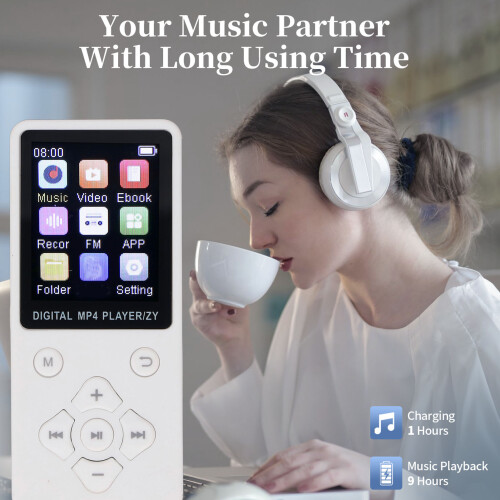 Super Slim 1,8" Farbdisplay MP3 MP4 Player 64GB Bluetooth 5.0 Weiß 2