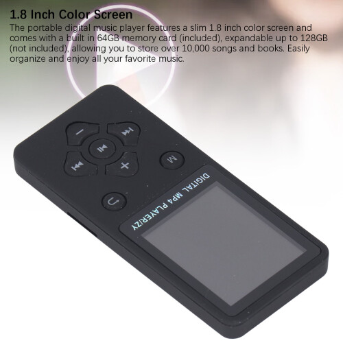 Super Slim 1,8" Farbdisplay MP3 MP4 Player 64GB Bluetooth 5.0 Schwarz 2
