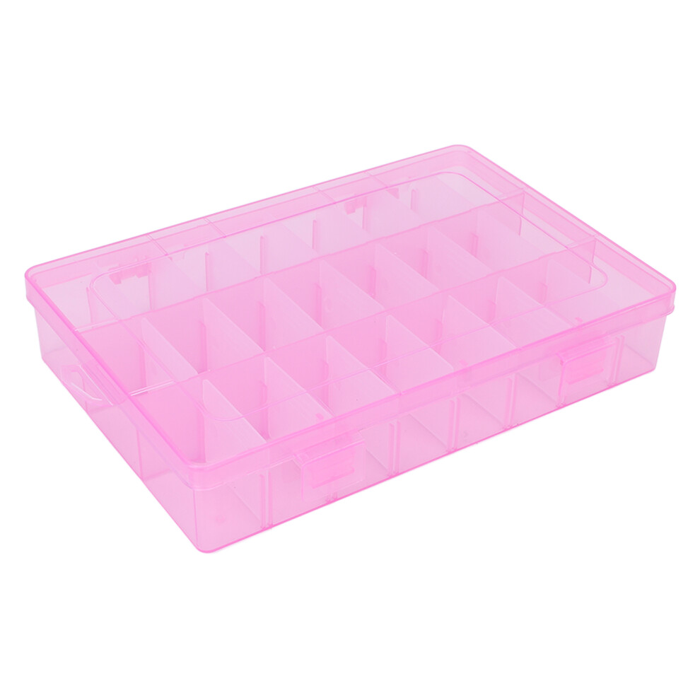 Pink 24 Grid Nail Art Storage Box Plastic Rhinestones