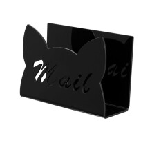 Cats Shape Acrylic Letter Holder Mail Rack for Desktop, Black Envelope Organizer, Office File Storage, Travel Friendly Display